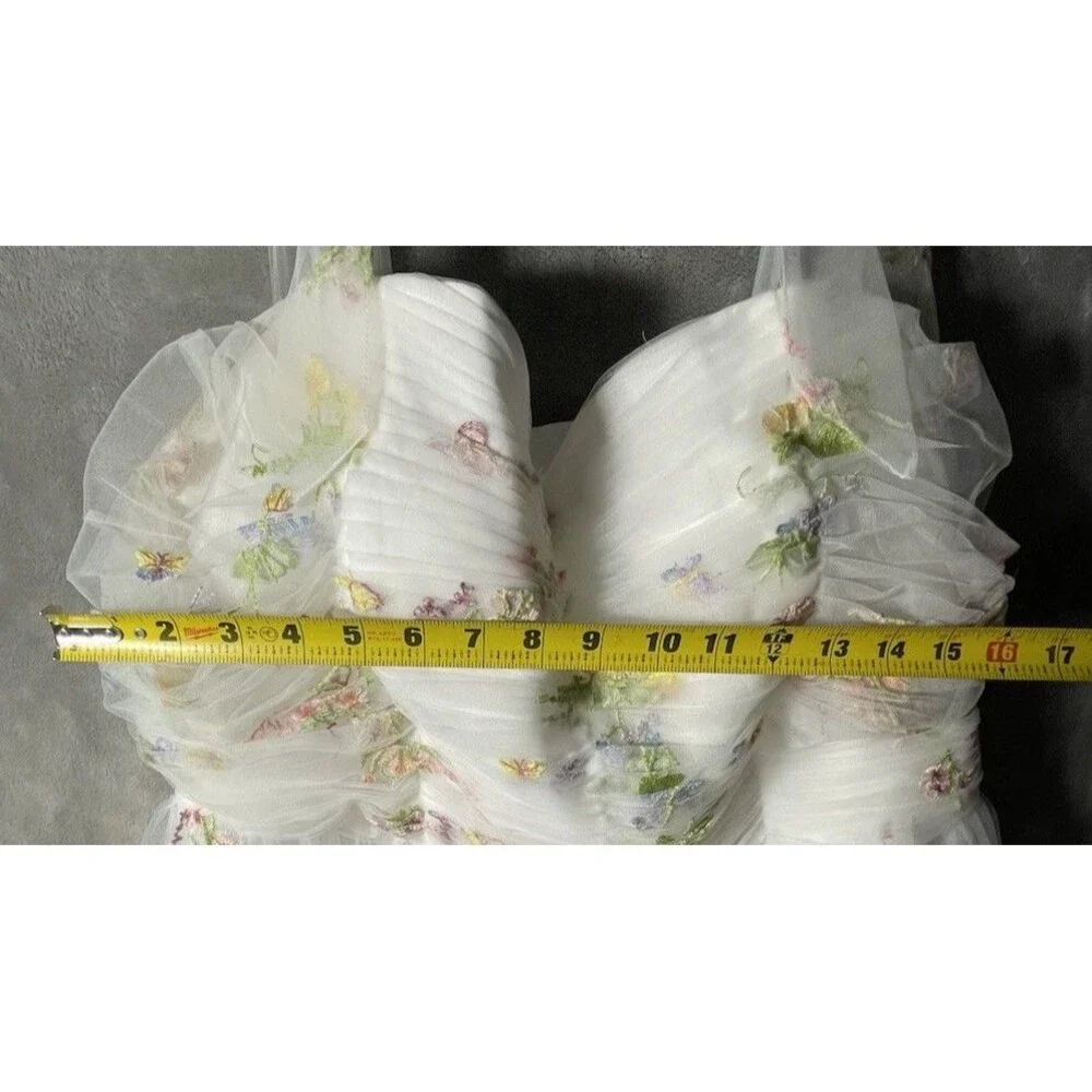 White Multicolor Floral Embroidered Tulle Satin Gown Dress Size 24W Sleeveless - Picture 10 of 13